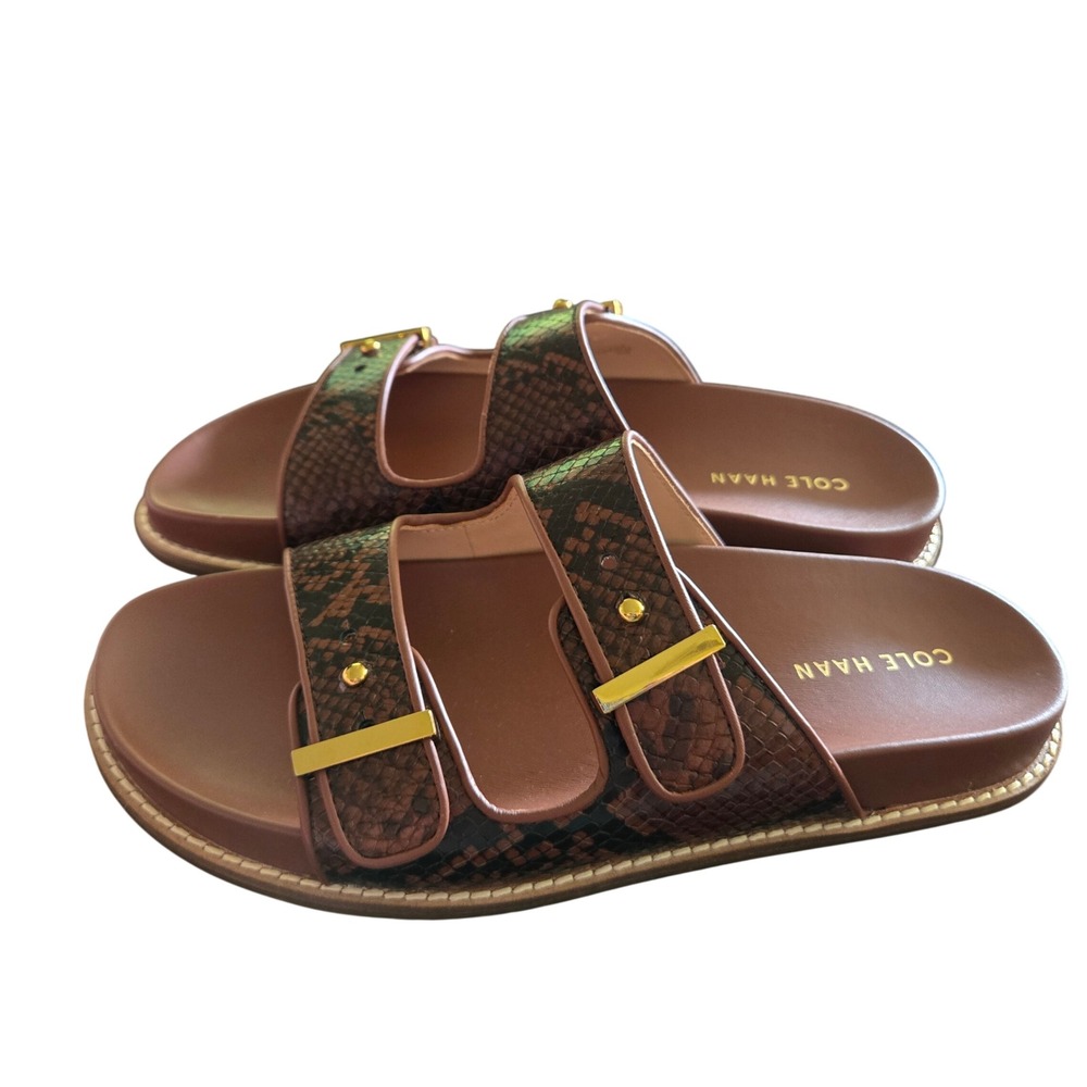 Cole Haan Marisol Adjustable Slide Sandals Womens 7.5 Brown New Snakeskin Emboss - Picture 3 of 7